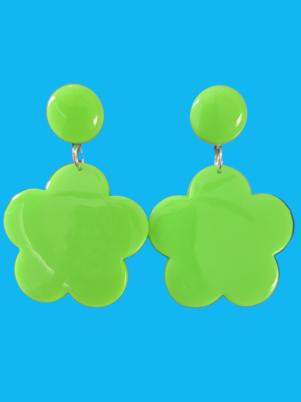 Neon Green Flower Drop Earrings - Women Accessories